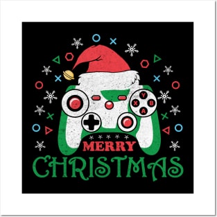 Merry Christmas Game Controller Santa Hat Gamer Christmas Gift Posters and Art